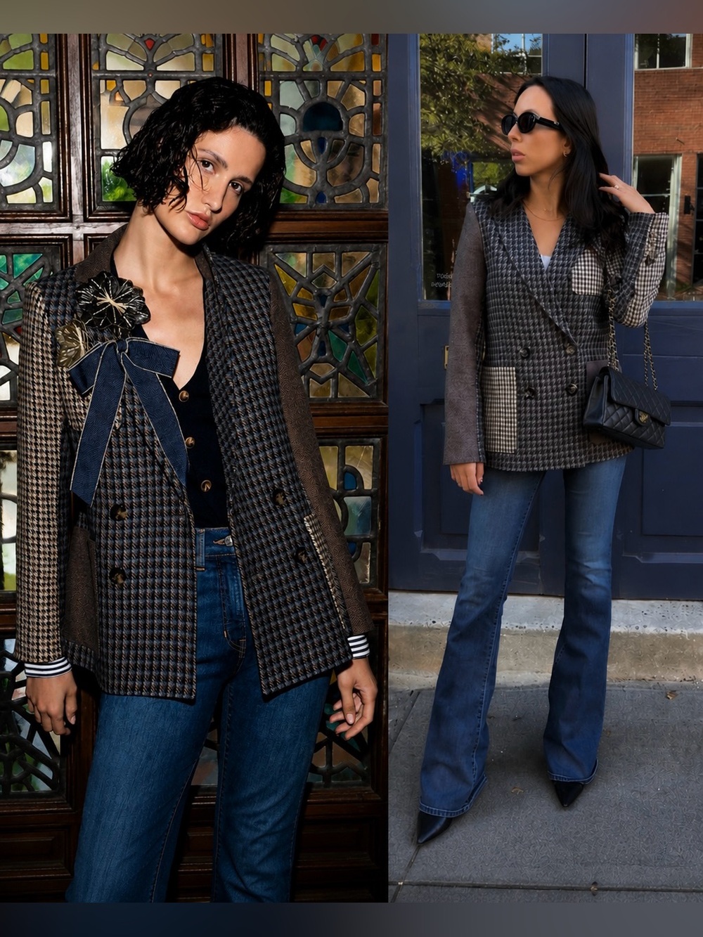 Veronica Beard Faustine Blazer Houndstooth Blue Multi Patchwork Dickey Jacket 0